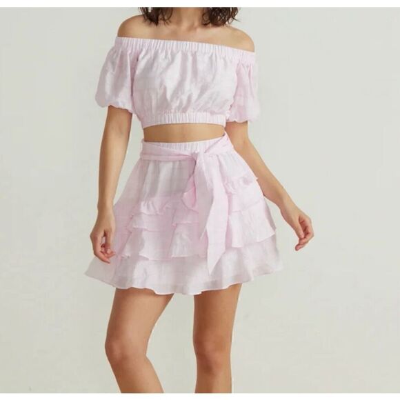 NWT MINKPINK Nive Pink and White Mini Skirt M - Picture 1 of 7